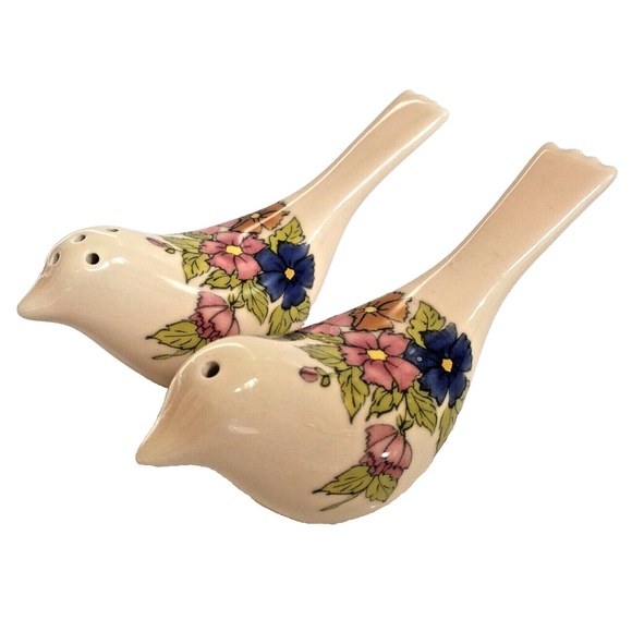unbranded Other - Birds Vintage Ceramic Salt & Pepper Shakers Floral Pattern 5 1/2" Long